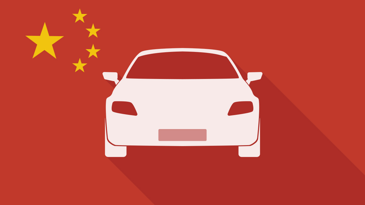 Иллюстрация машины на фоне флага Китая